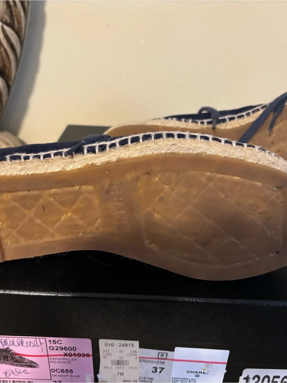 CHANEL Navy Suede Lace-Up Espadrille Boots
